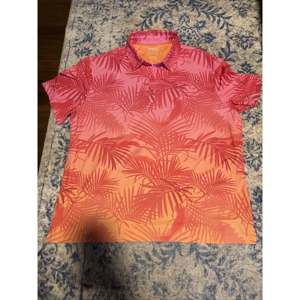 Birdie Bound Tropical Neon Performance Golf Polo Shirt Adult 2XL Red Hawaiian
